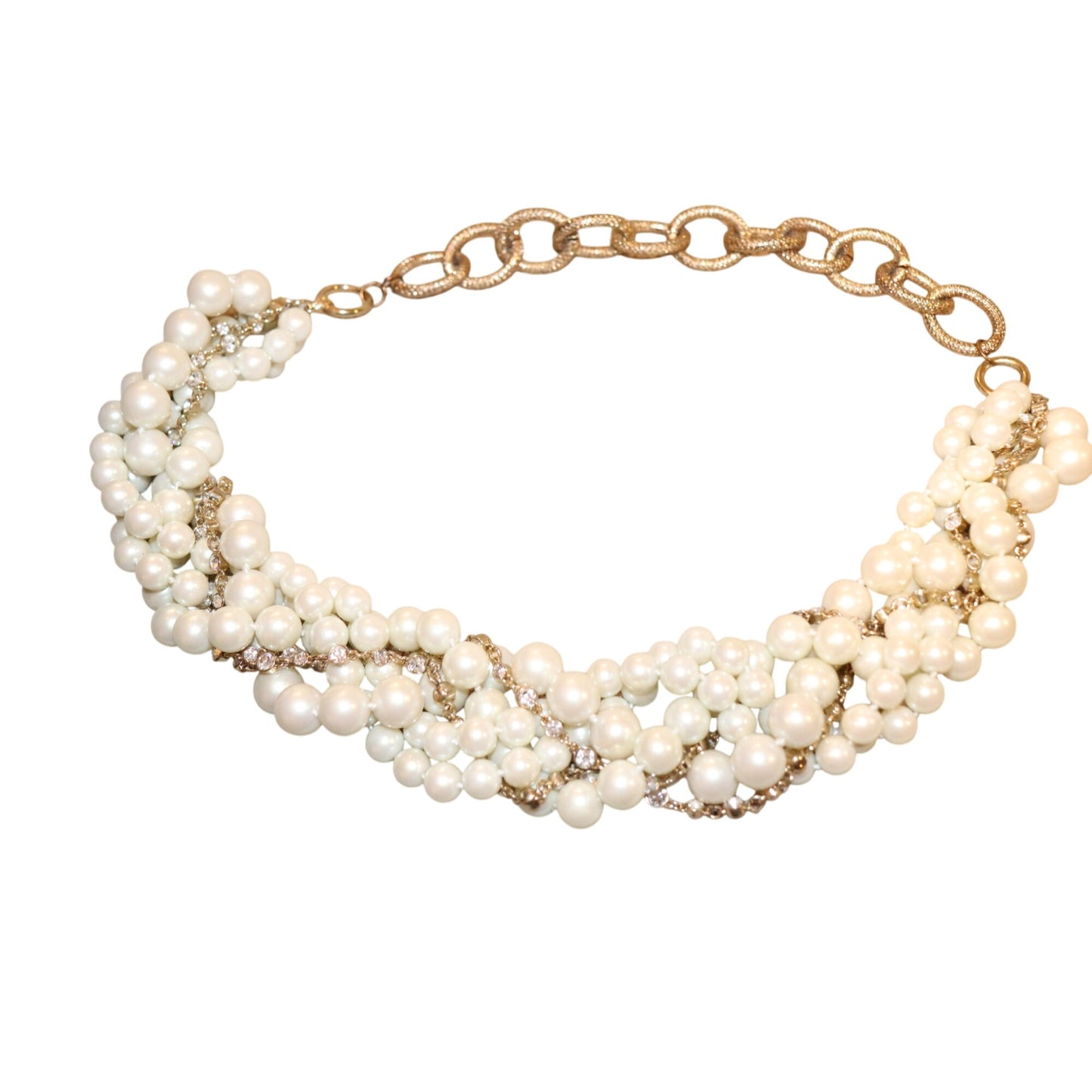 Vintage Costume Pearl & Rhinestone Necklace With Gold-Tone Chain