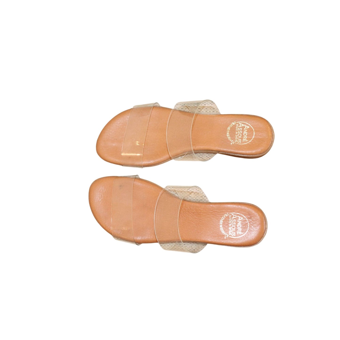 Andre Assous Clear Strap Slide Sandals Size 9 Slip-On Woven Sole Casual Shoes