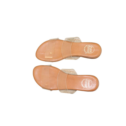 Andre Assous Clear Strap Slide Sandals Size 9 Slip-On Woven Sole Casual Shoes