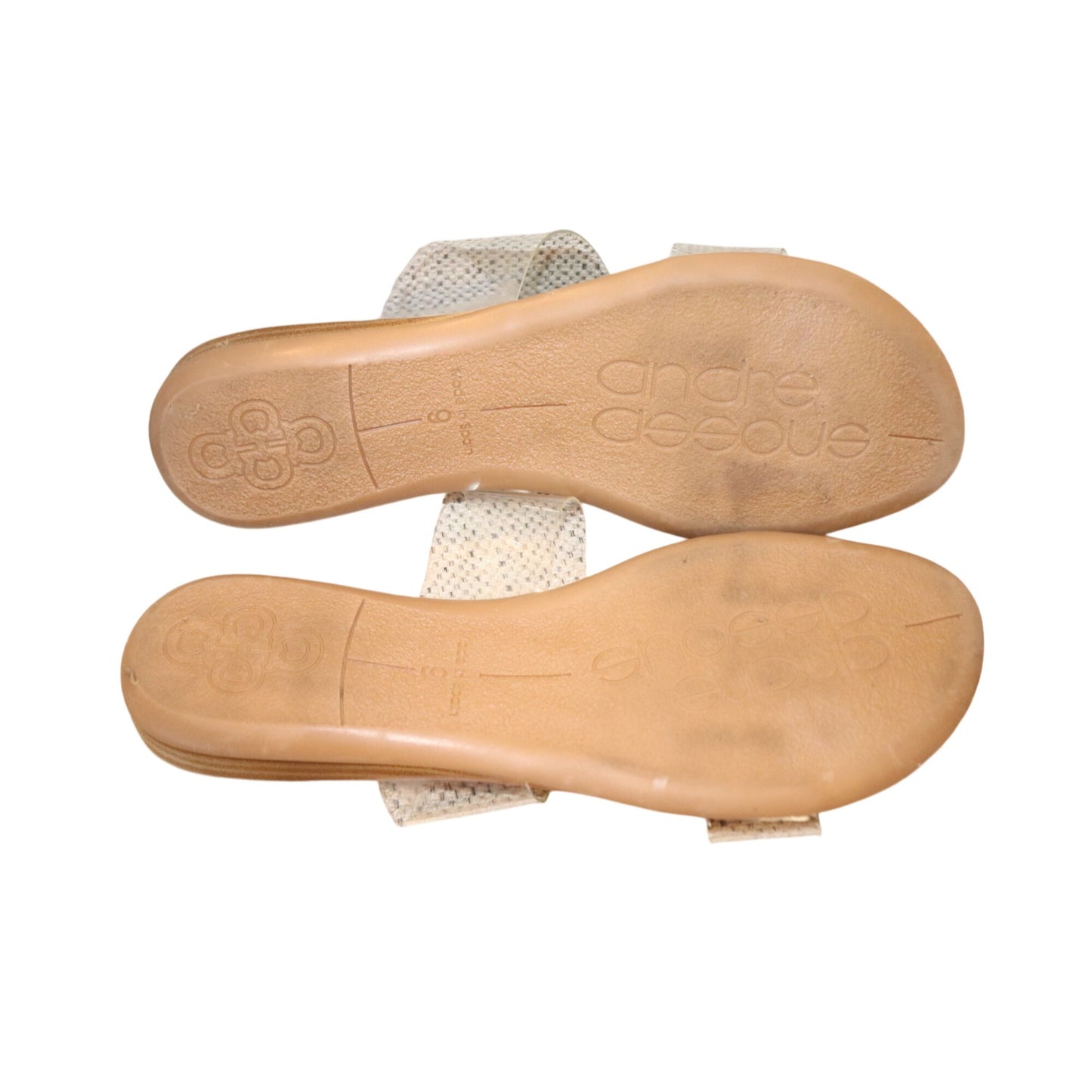 Andre Assous Clear Strap Slide Sandals Size 9 Slip-On Woven Sole Casual Shoes