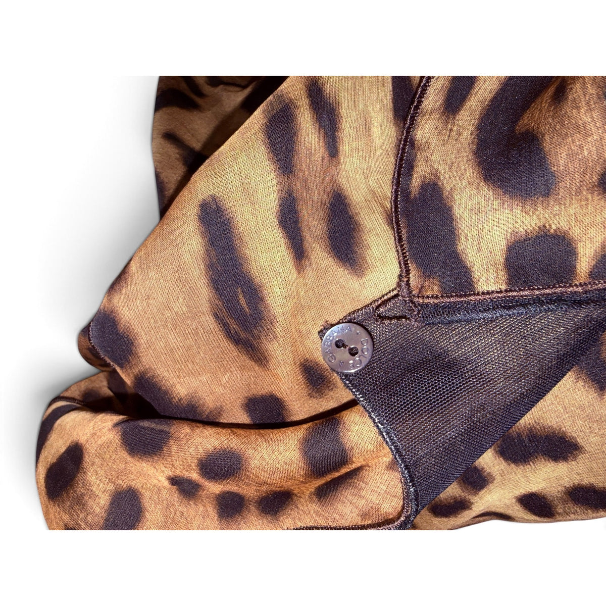 Dolce & Gabbana Leopard Print 100% Silk Sheer Puff Sleeve Blouse Womens Size 36