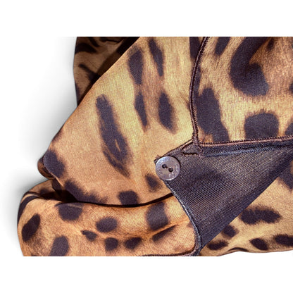 Dolce & Gabbana Leopard Print 100% Silk Sheer Puff Sleeve Blouse Womens Size 36