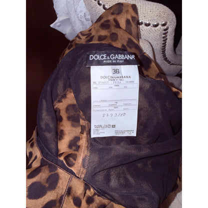 Dolce & Gabbana Leopard Print 100% Silk Sheer Puff Sleeve Blouse Womens Size 36