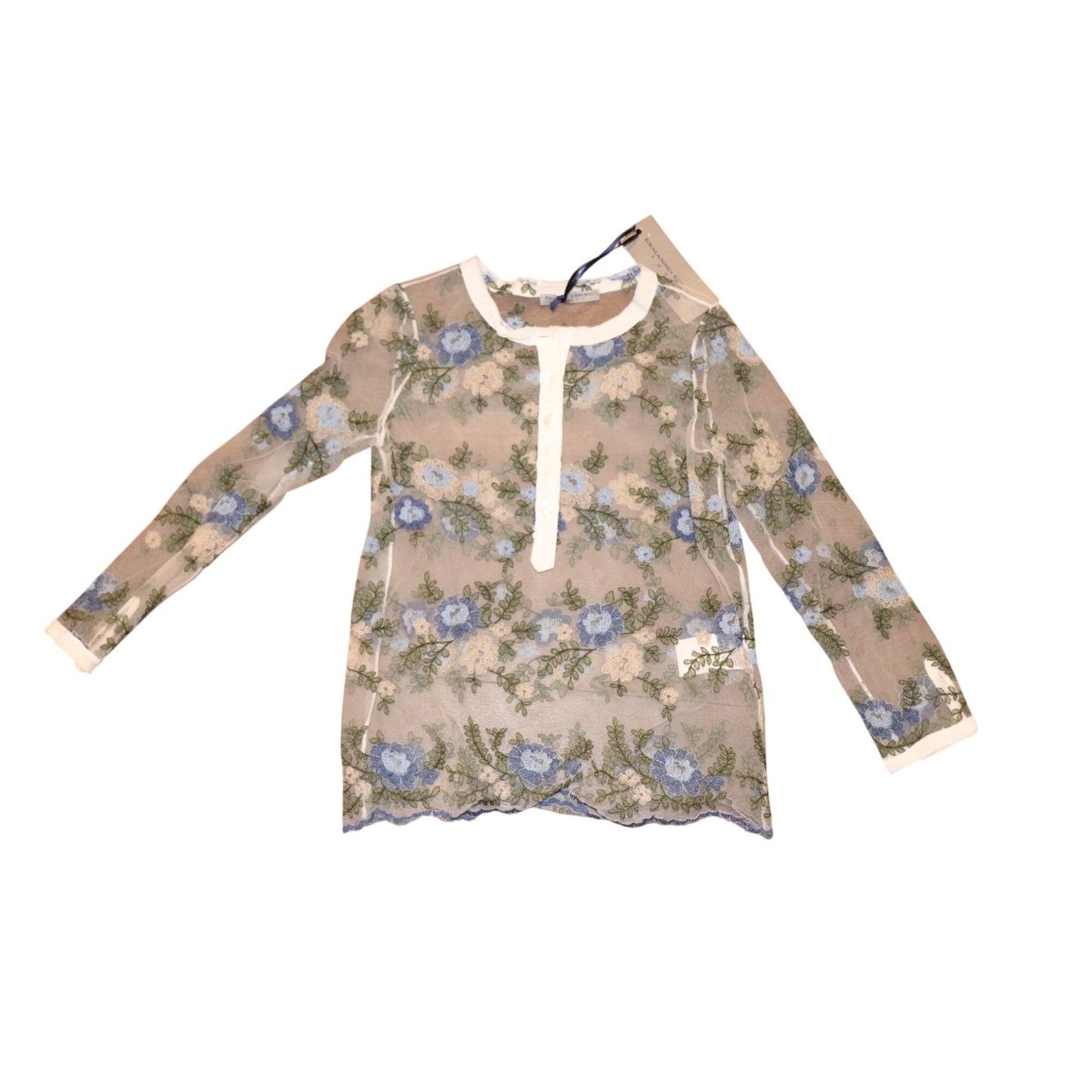 Ermanno Scervino Junior Floral Embroidered Sheer Top, 6T
