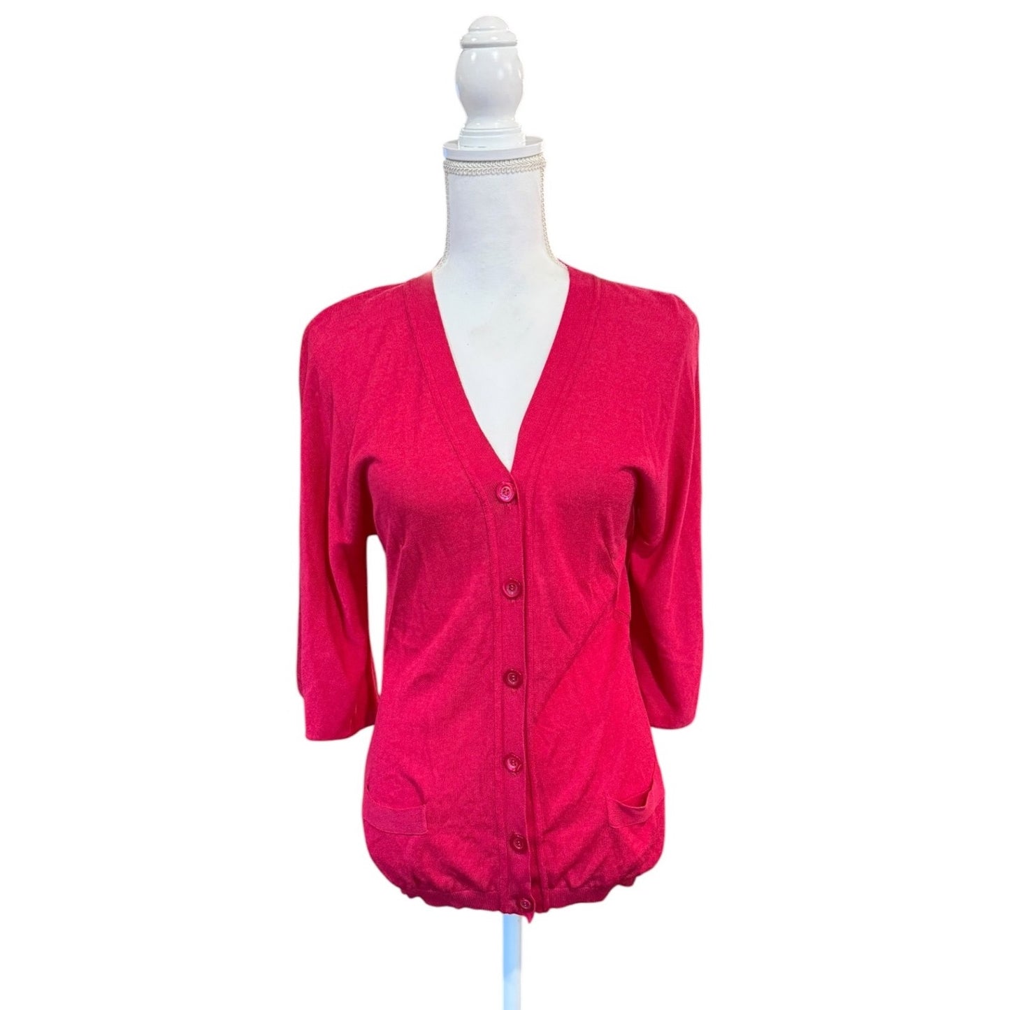 Moschino Womens Bright Pink 3/4 Sleeve Button-Up Cardigan With Pockets