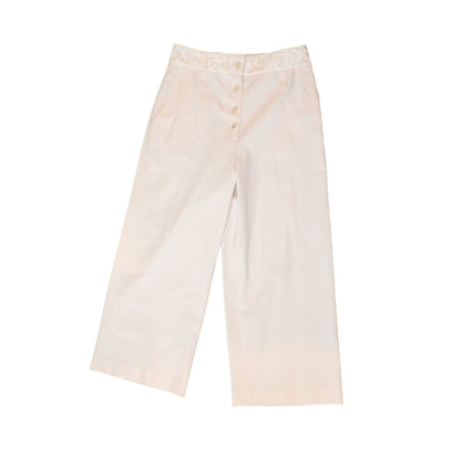 Proenza Schouler Womens Wide-Leg Cropped Cream Pants With Lace Waist Detail