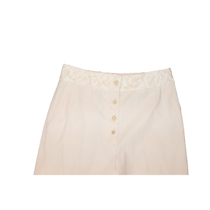 Proenza Schouler Womens Wide-Leg Cropped Cream Pants With Lace Waist Detail