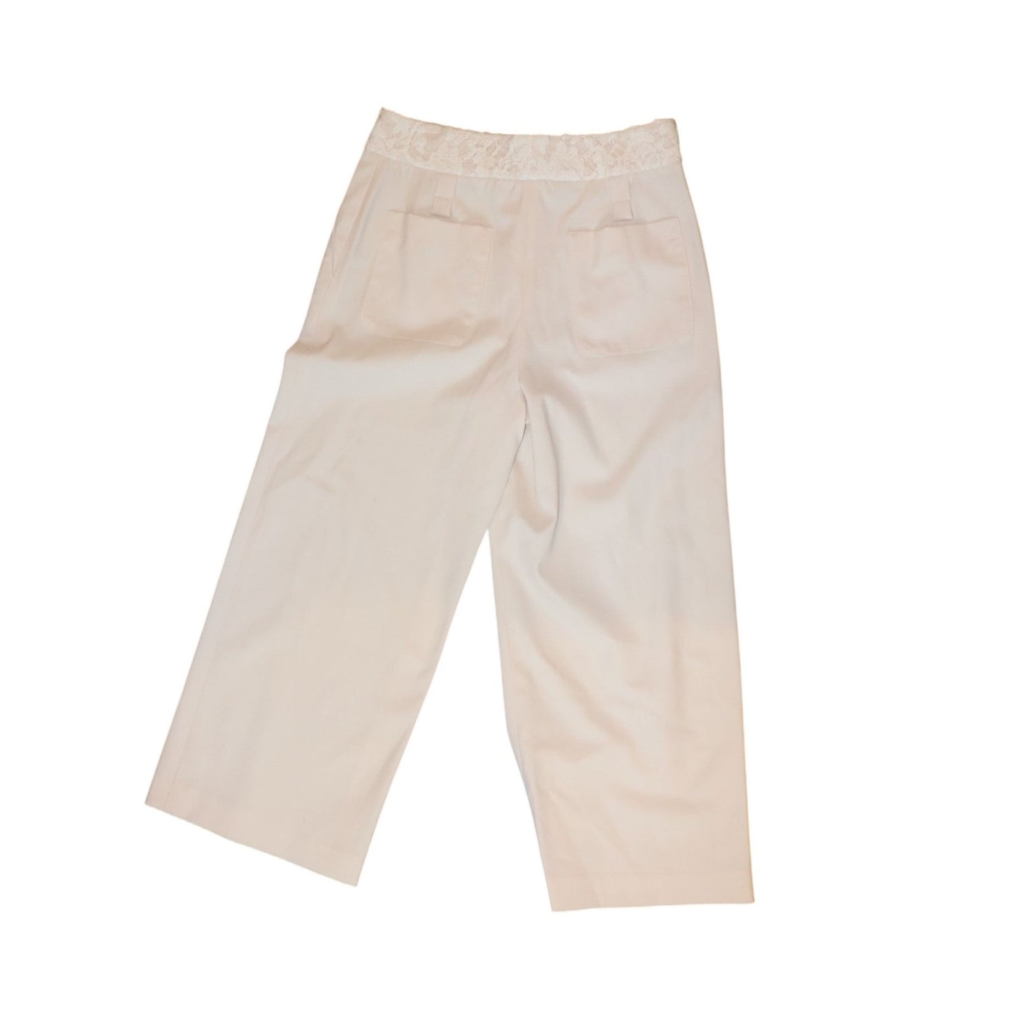 Proenza Schouler Womens Wide-Leg Cropped Cream Pants With Lace Waist Detail