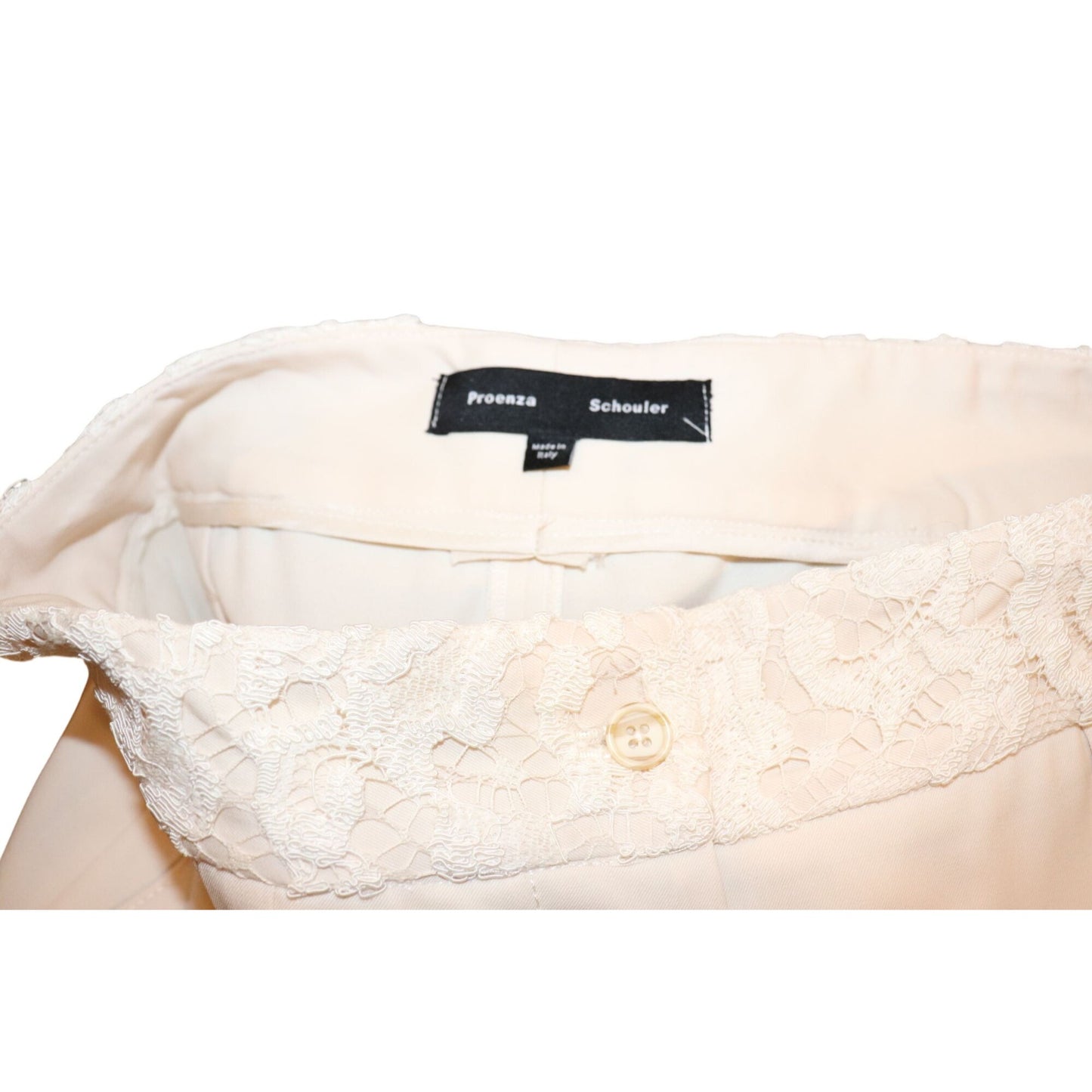 Proenza Schouler Womens Wide-Leg Cropped Cream Pants With Lace Waist Detail