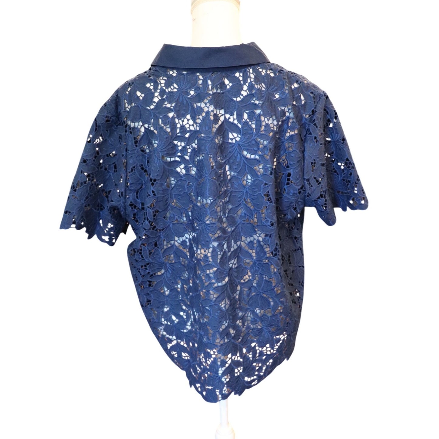 Johnny Was Kitt Lace Button Down Shirt in Navy Peony, XL NWT NO CAMI
