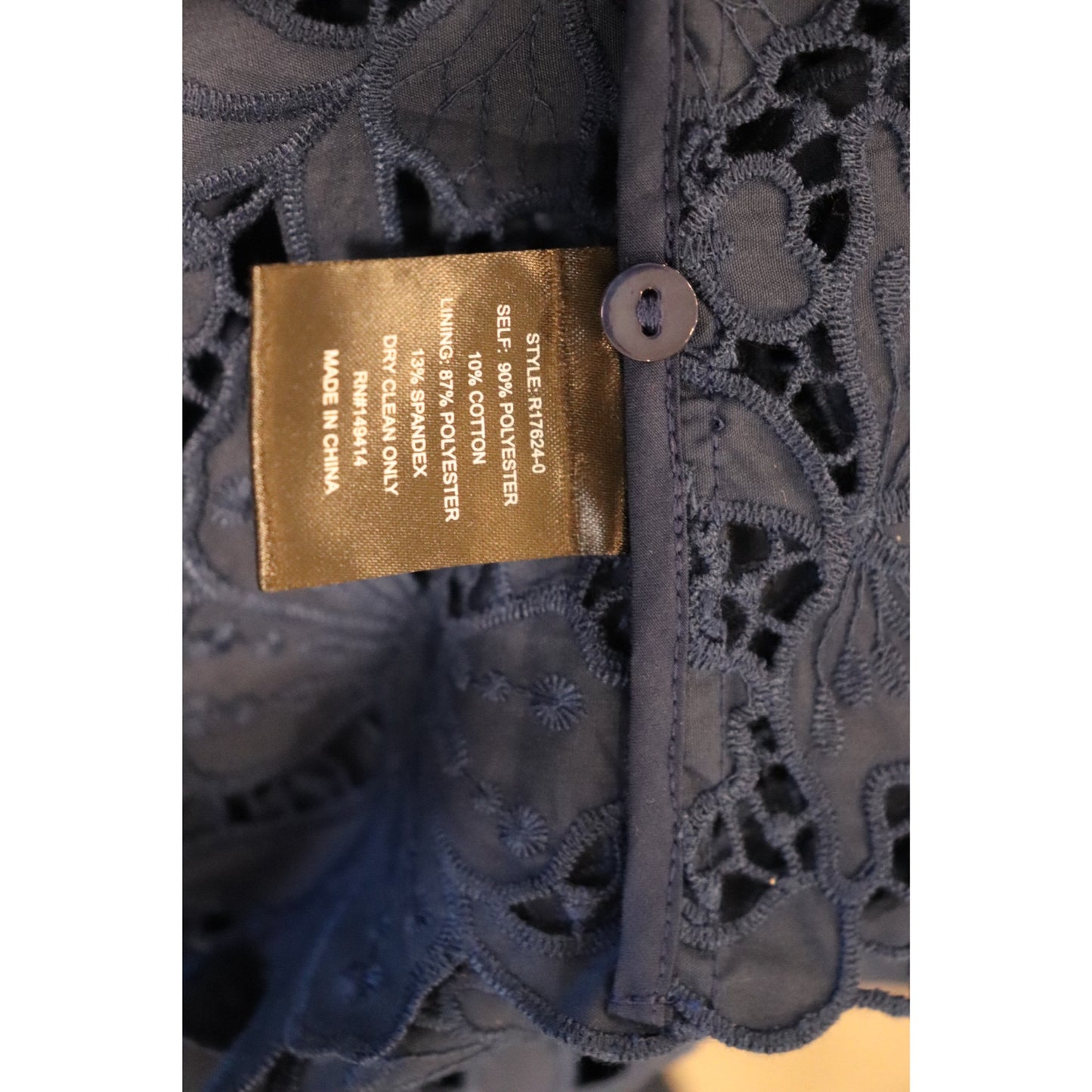 Johnny Was Kitt Lace Button Down Shirt in Navy Peony, XL NWT NO CAMI