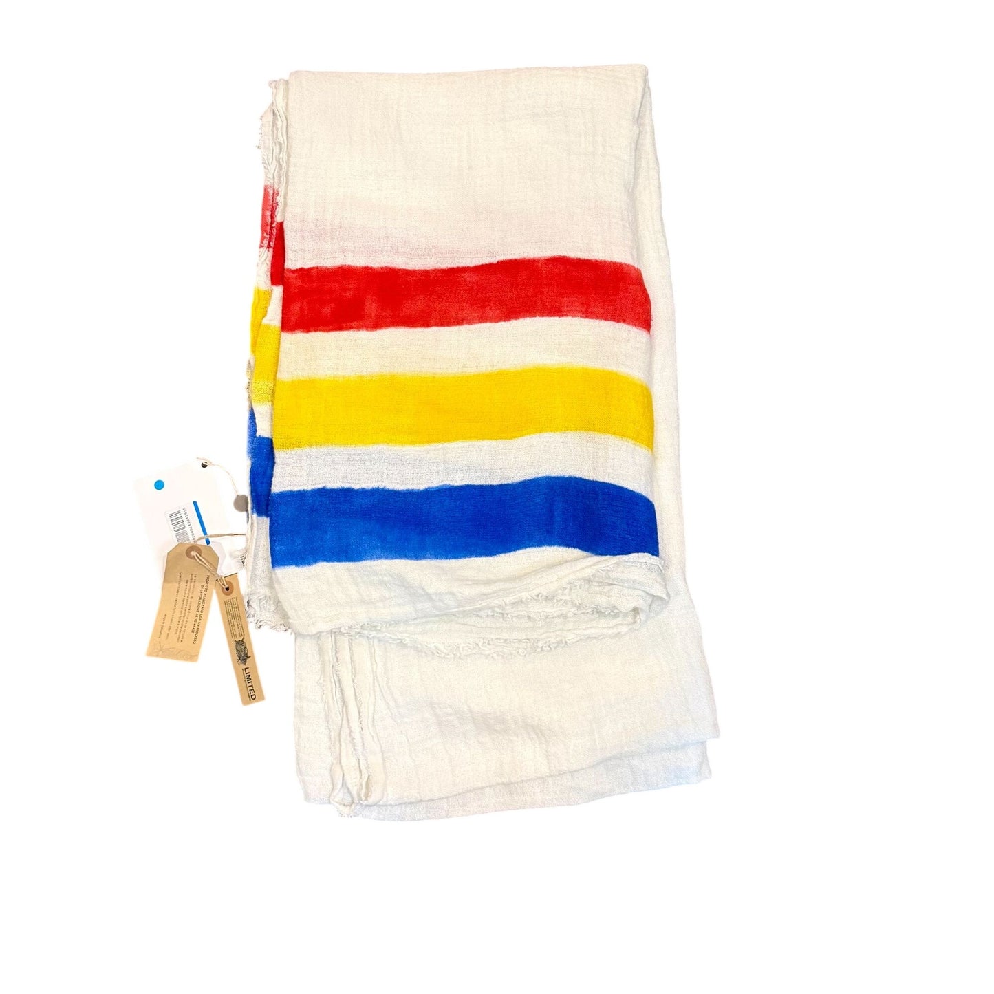 Ermanno Gallamini Linen Oversized Striped Throw Blanket Red Yellow Blue Made In Italy
