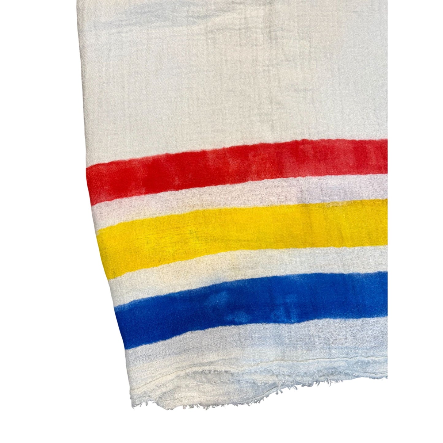 Ermanno Gallamini Linen Oversized Striped Throw Blanket Red Yellow Blue Made In Italy