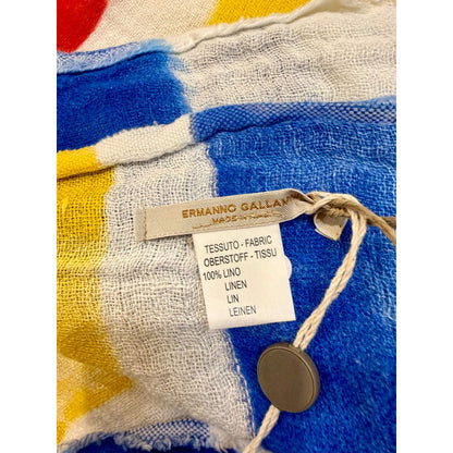 Ermanno Gallamini Linen Oversized Striped Throw Blanket Red Yellow Blue Made In Italy