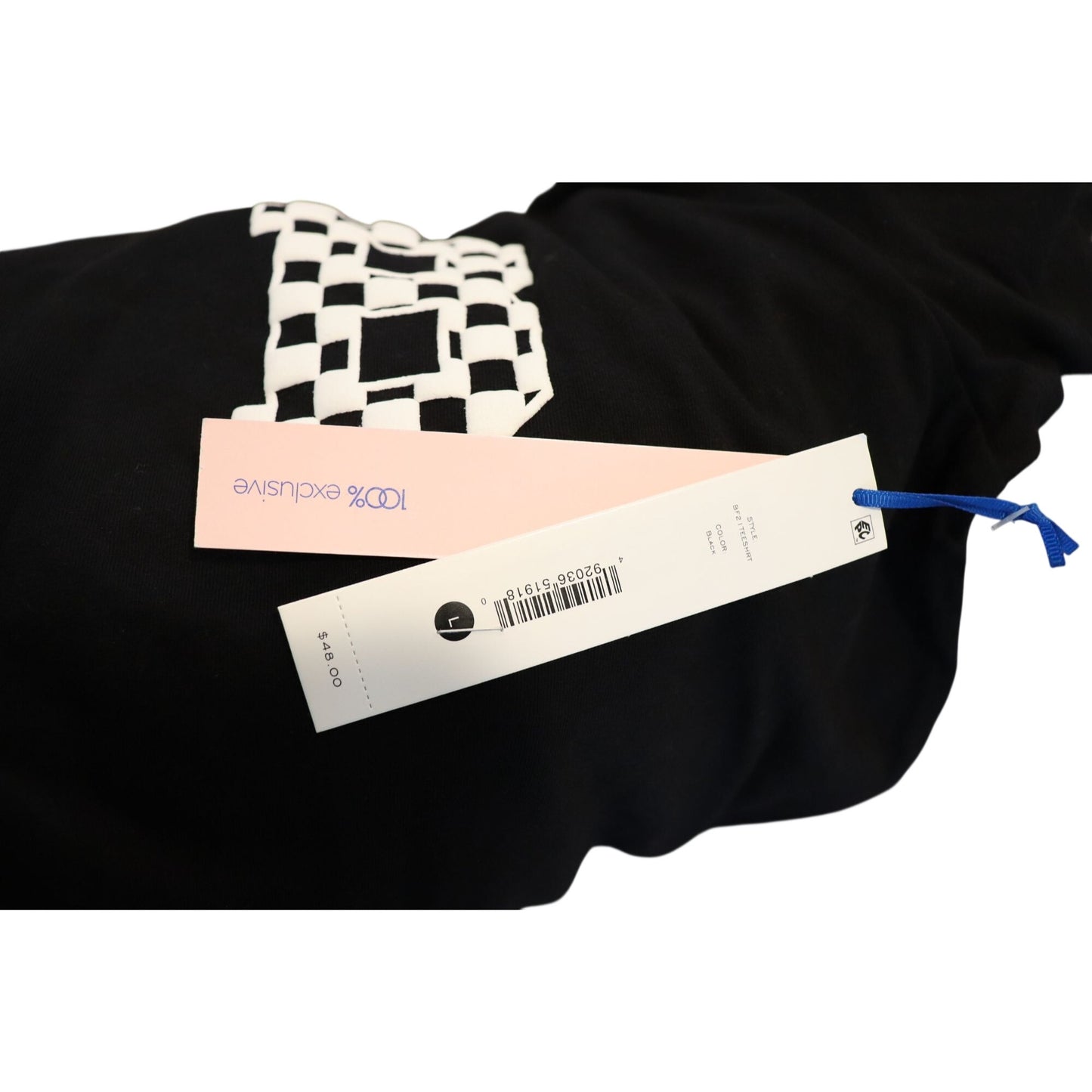 Bloomingdale's Black Crewneck T-Shirt With Checkerboard "B" Logo, Large NWT