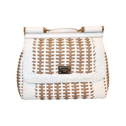 Dolce & Gabbana Woven Leather White & Brown Sicily Bag