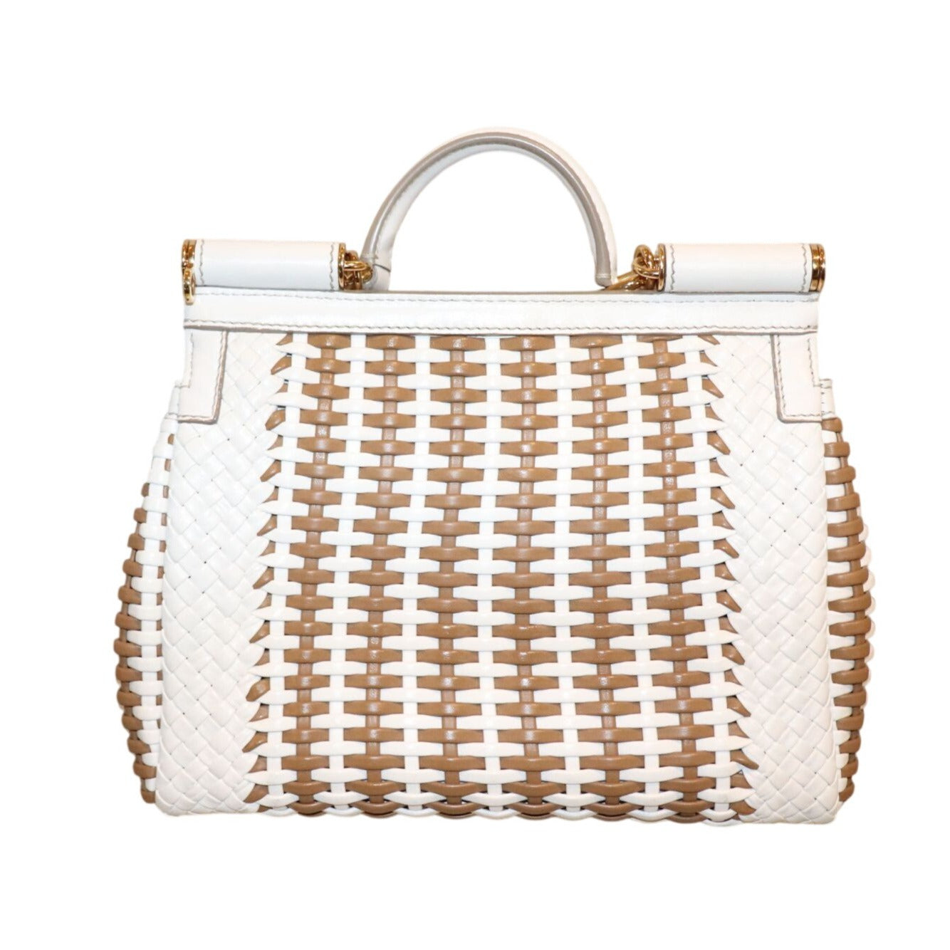 Dolce & Gabbana Woven Leather White & Brown Sicily Bag