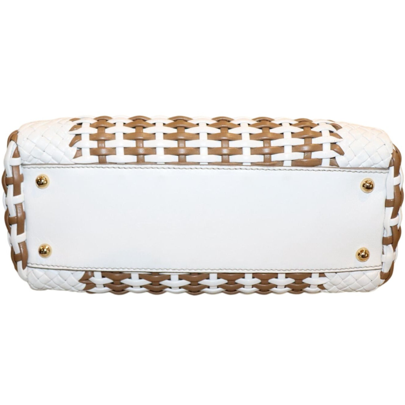 Dolce & Gabbana Woven Leather White & Brown Sicily Bag