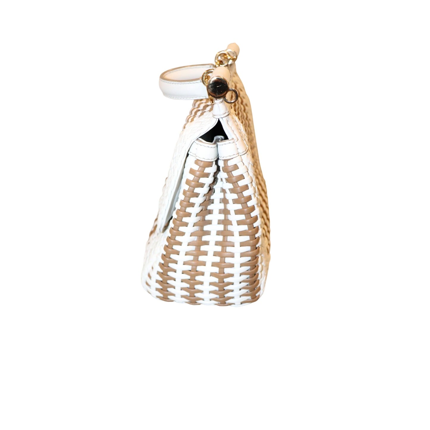 Dolce & Gabbana Woven Leather White & Brown Sicily Bag