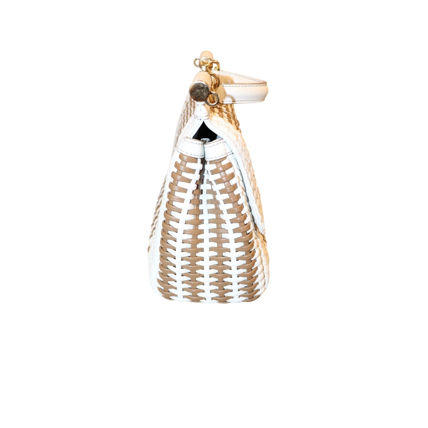 Dolce & Gabbana Woven Leather White & Brown Sicily Bag