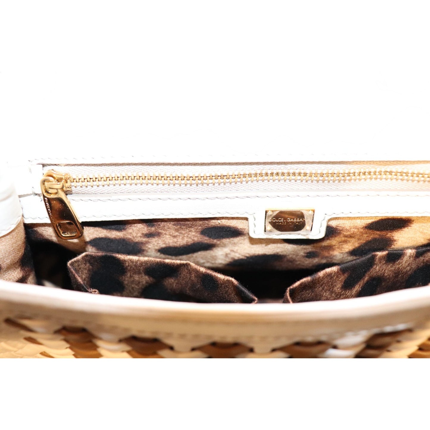 Dolce & Gabbana Woven Leather White & Brown Sicily Bag