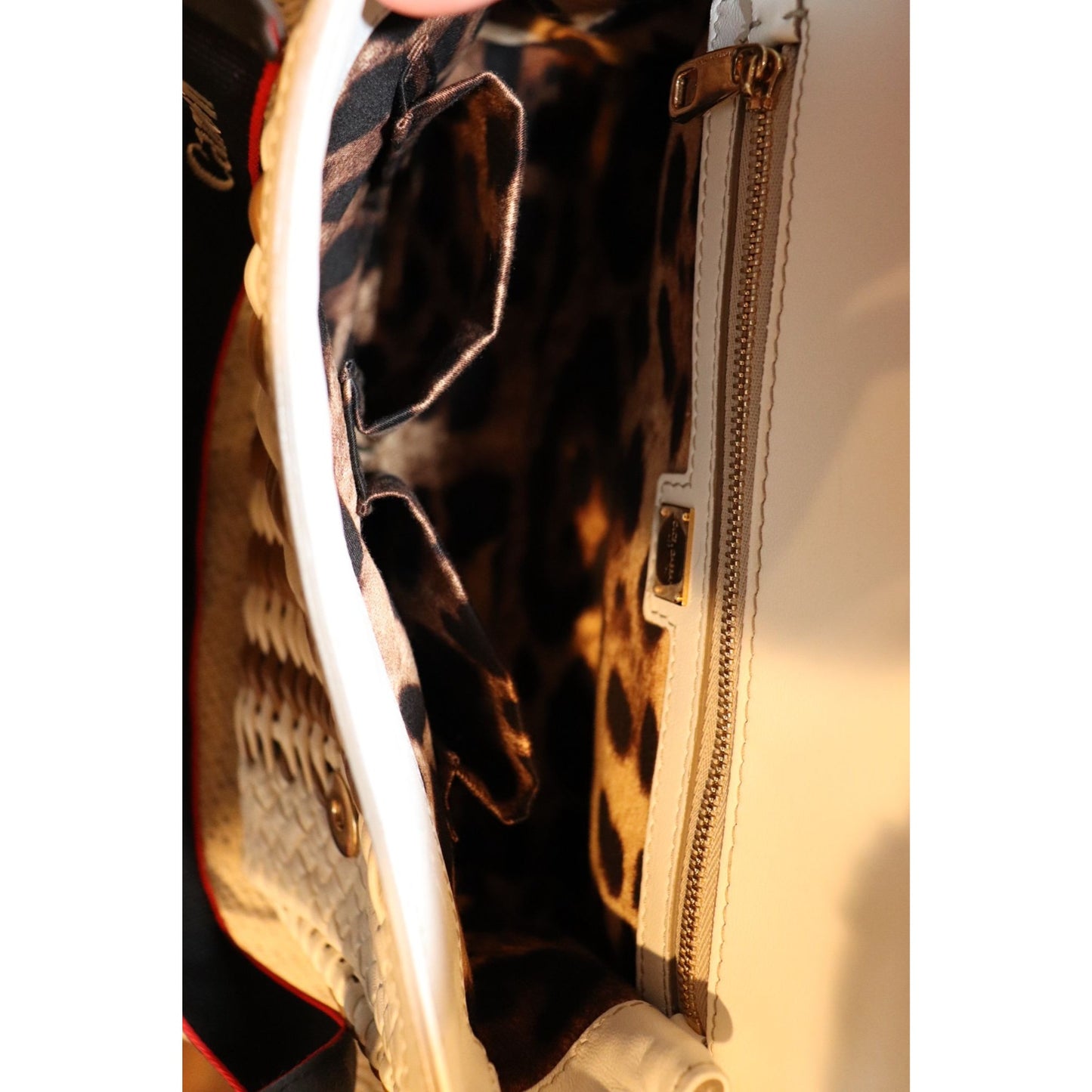 Dolce & Gabbana Woven Leather White & Brown Sicily Bag