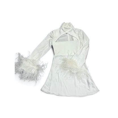 16Arlington Odessa cutout feather-trimmed satin mini dress Size 8 NWT