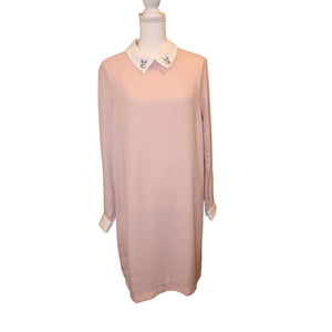 Victoria Beckham For Target Pink Bunny Collar Shift Dress XL Polyester Long Sleeve Made In China