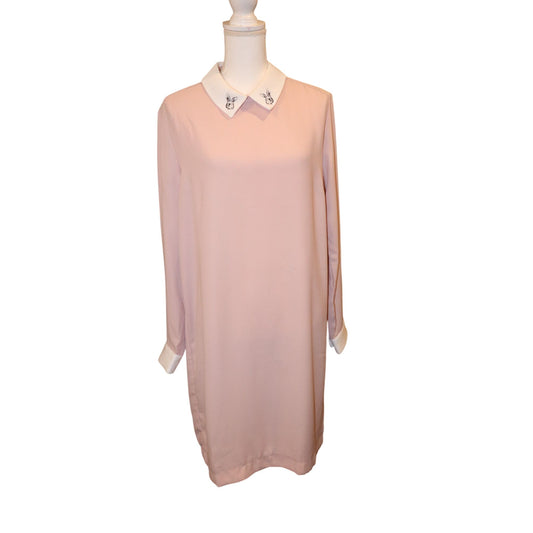 Victoria Beckham For Target Pink Bunny Collar Shift Dress XL Polyester Long Sleeve Made In China