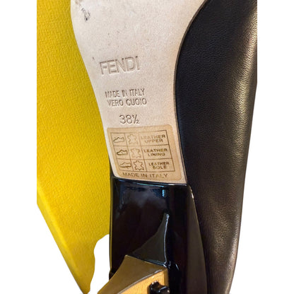 Fendi Black Leather Pointed Toe Heels With Gold Accents, Size 38.5/US 8