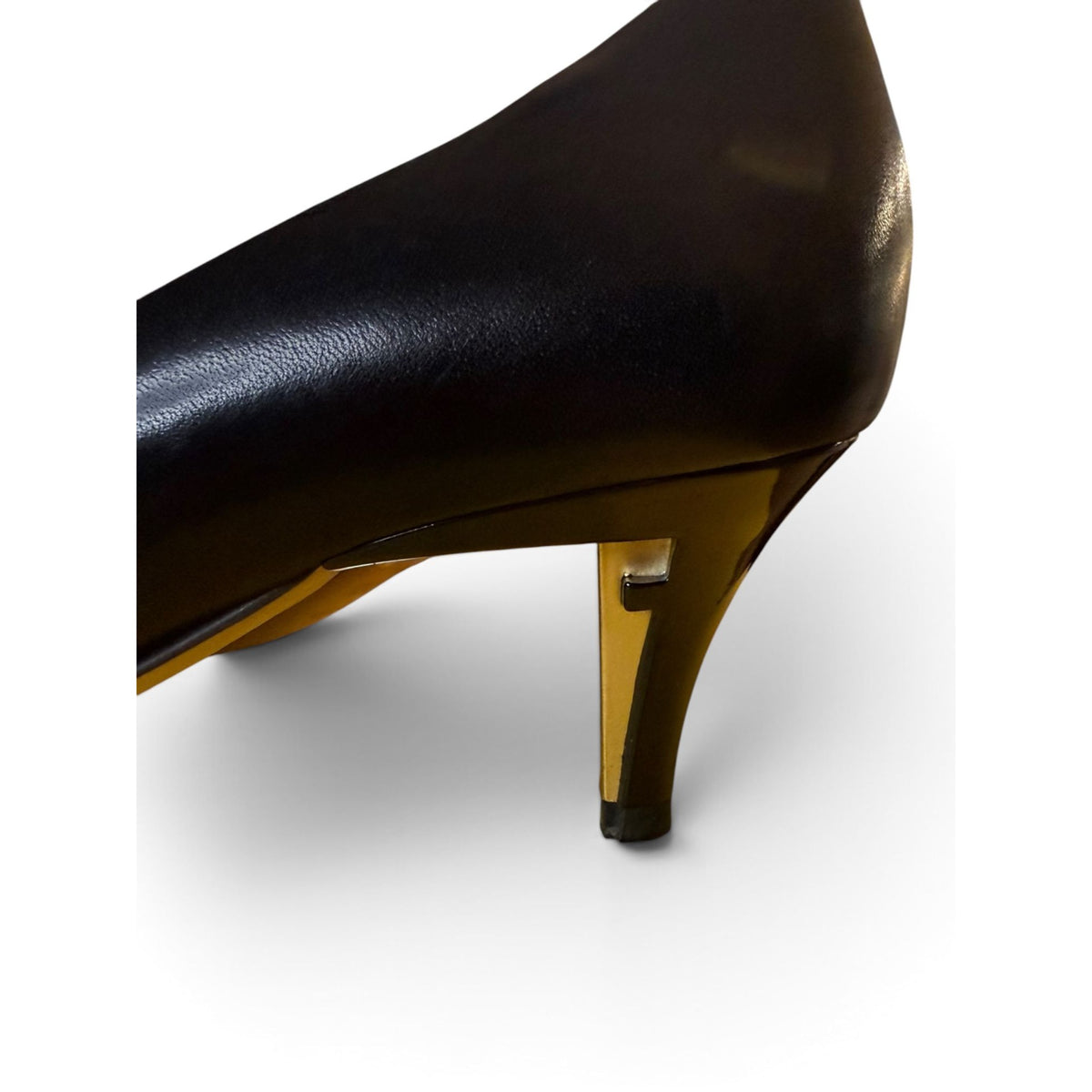 Fendi Black Leather Pointed Toe Heels With Gold Accents, Size 38.5/US 8