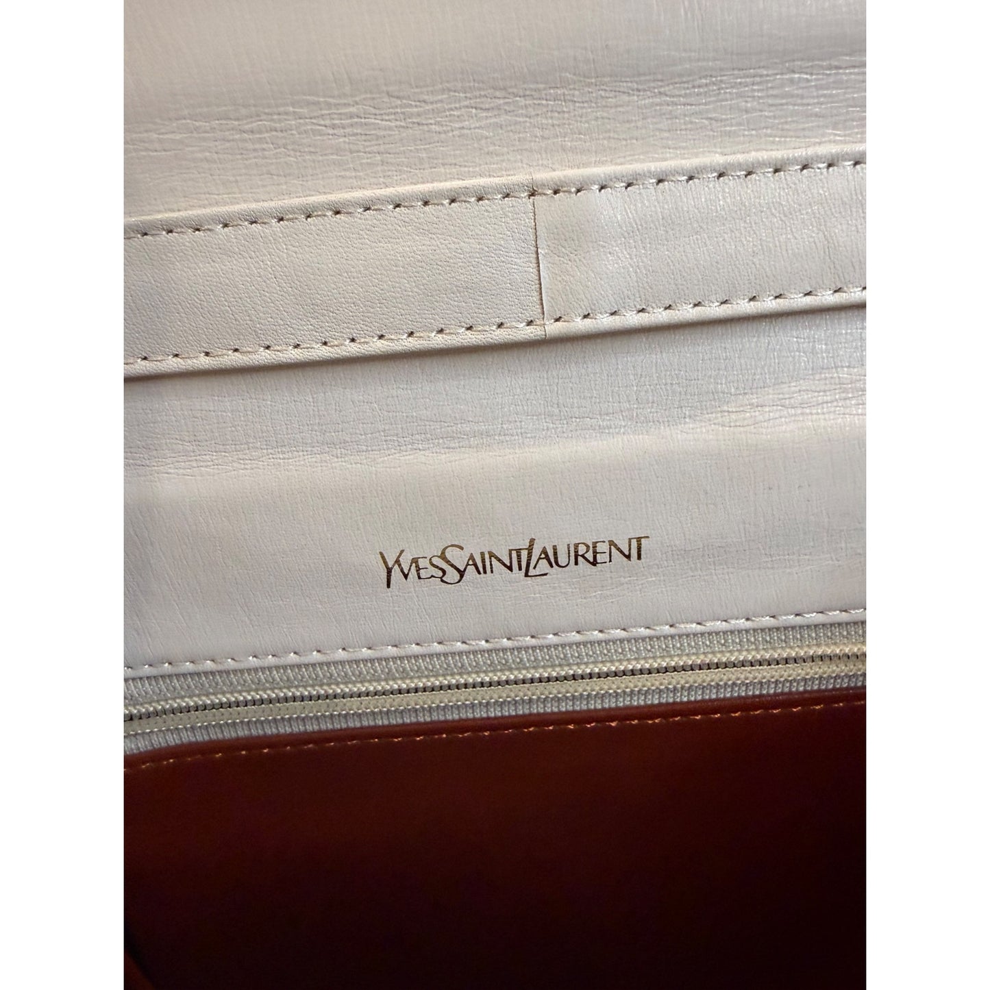 Vintage Yves Saint Laurent White Leather Crossbody Bag With Adjustable Strap