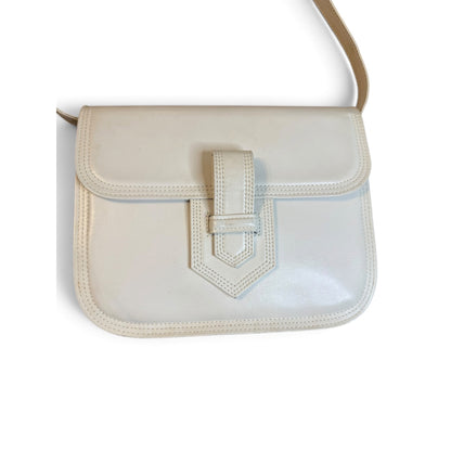 Vintage Yves Saint Laurent White Leather Crossbody Bag With Adjustable Strap