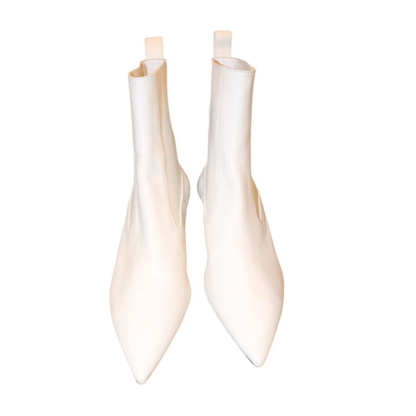 Jil Sander Pointed Toe White Leather Kitten Heel Ankle Boots, Size 40/10 New