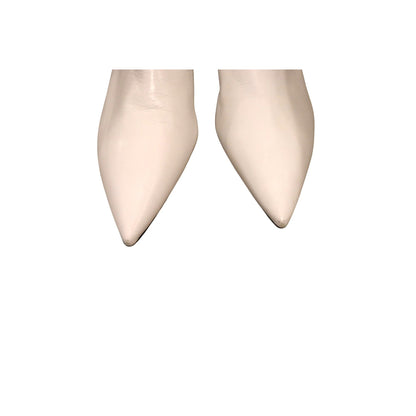 Jil Sander Pointed Toe White Leather Kitten Heel Ankle Boots, Size 40/10 New