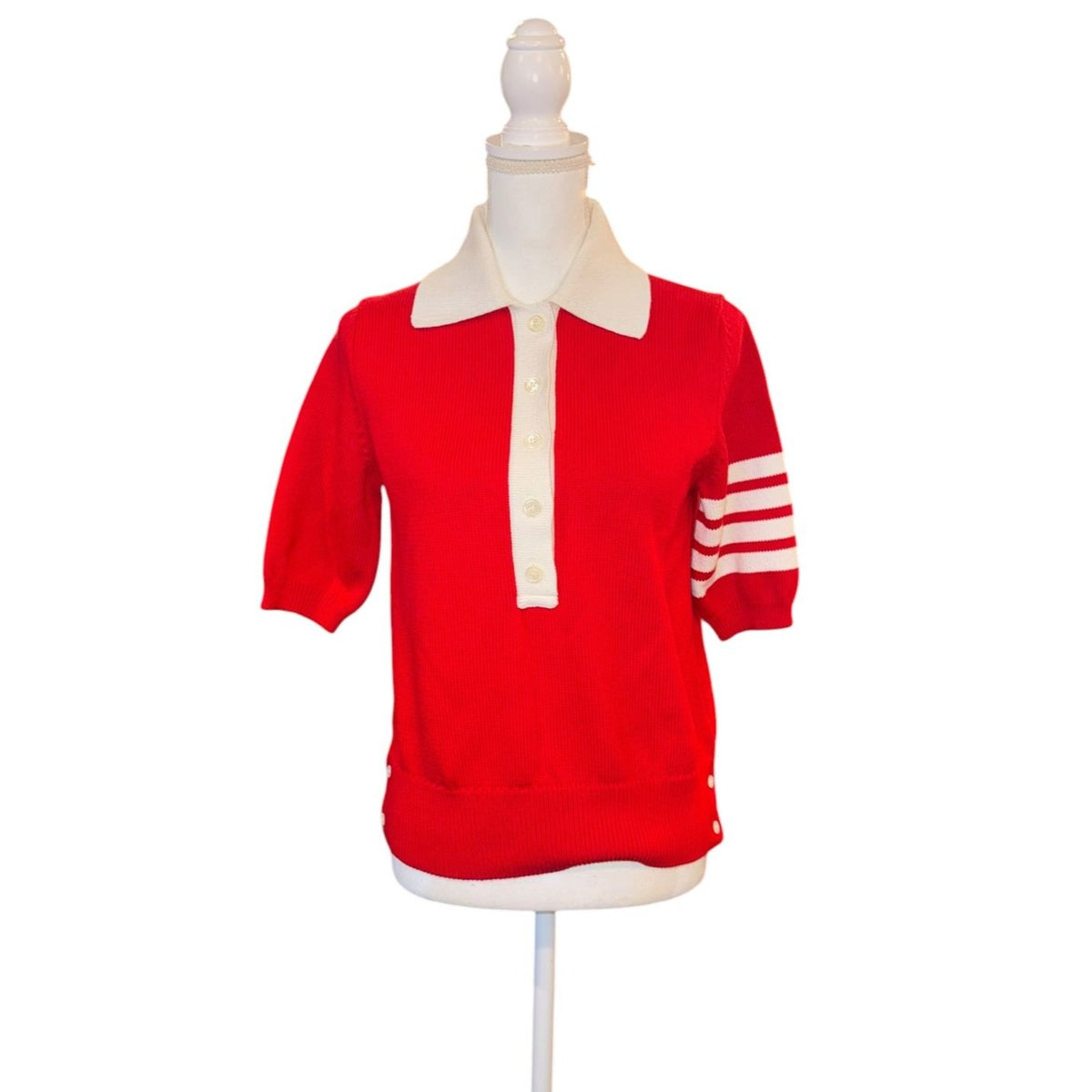 Thom Browne Womens Red Knit Polo Sweater, Size 38/M New