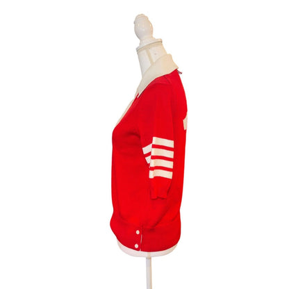 Thom Browne Womens Red Knit Polo Sweater, Size 38/M New
