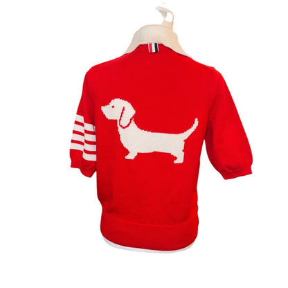 Thom Browne Womens Red Knit Polo Sweater, Size 38/M New