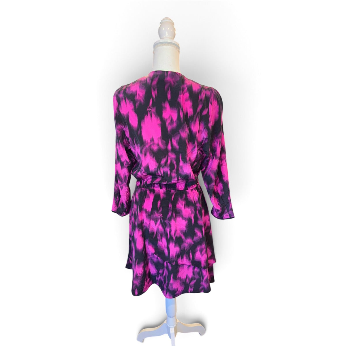 Zadig & Voltaire Womens Silk Wrap Dress M Black & Pink Abstract Print NWT