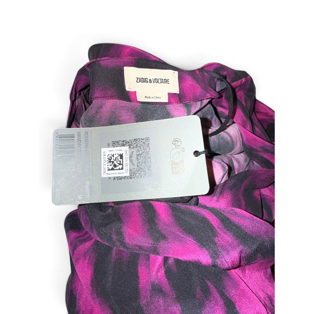 Zadig & Voltaire Womens Silk Wrap Dress M Black & Pink Abstract Print NWT