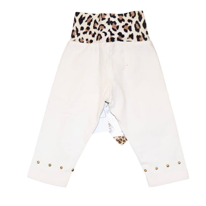 Monnalisa Infant Girls Leopard-Print Waistband White Pants, Size 6M NWT