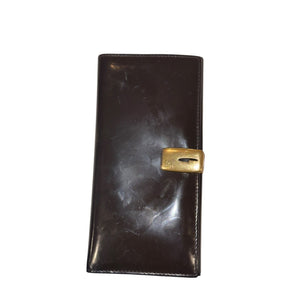 Gucci Brown Patent Leather Long Wallet With Gold-Tone Clasp