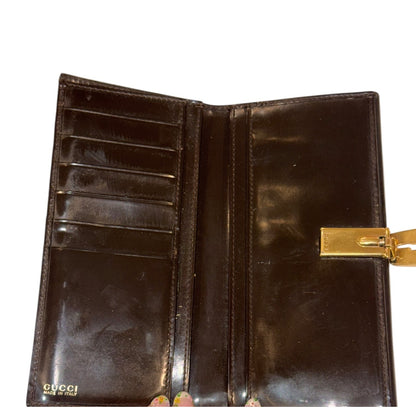 Gucci Brown Patent Leather Long Wallet With Gold-Tone Clasp