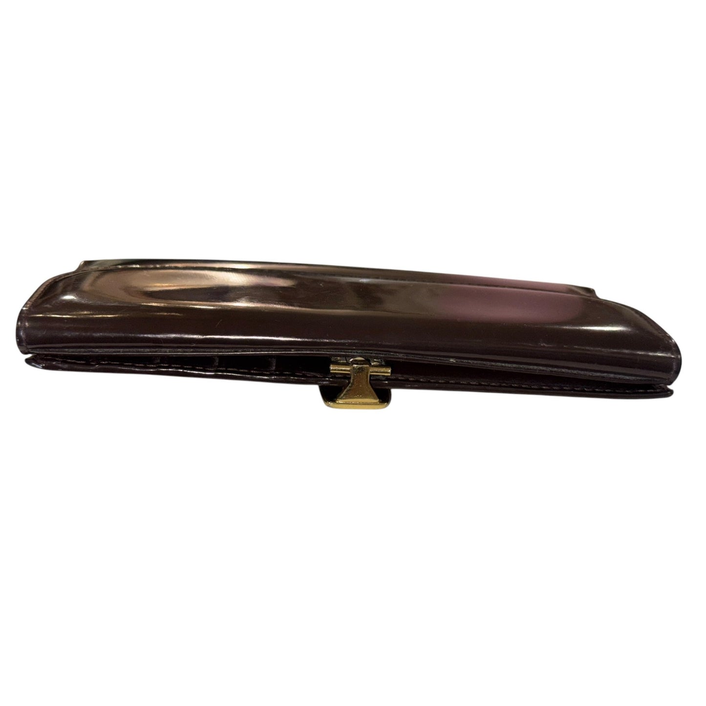 Gucci Brown Patent Leather Long Wallet With Gold-Tone Clasp