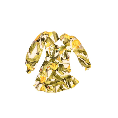 Farm Rio Tropical Leaf & Banana Print Long Sleeve Mini Dress, Small