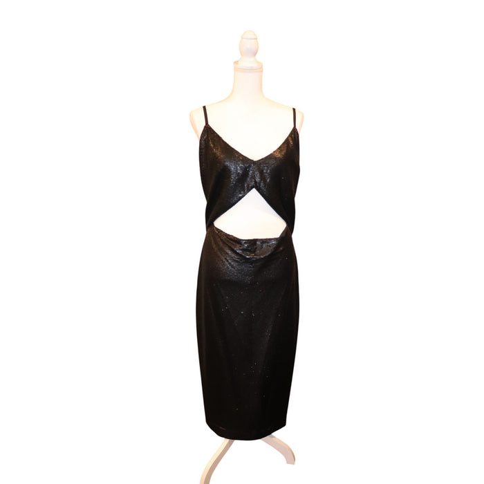 L'Agence Black Sequin Femme Midi Dress, Size 14 NWT