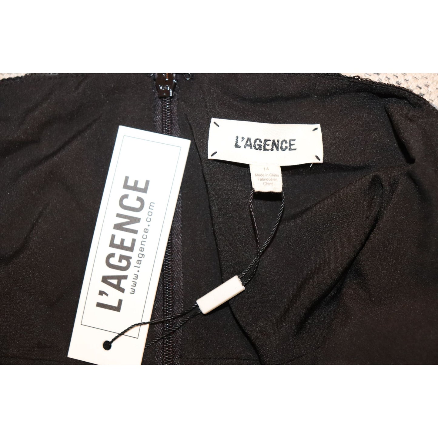 L'Agence Black Sequin Femme Midi Dress, Size 14 NWT