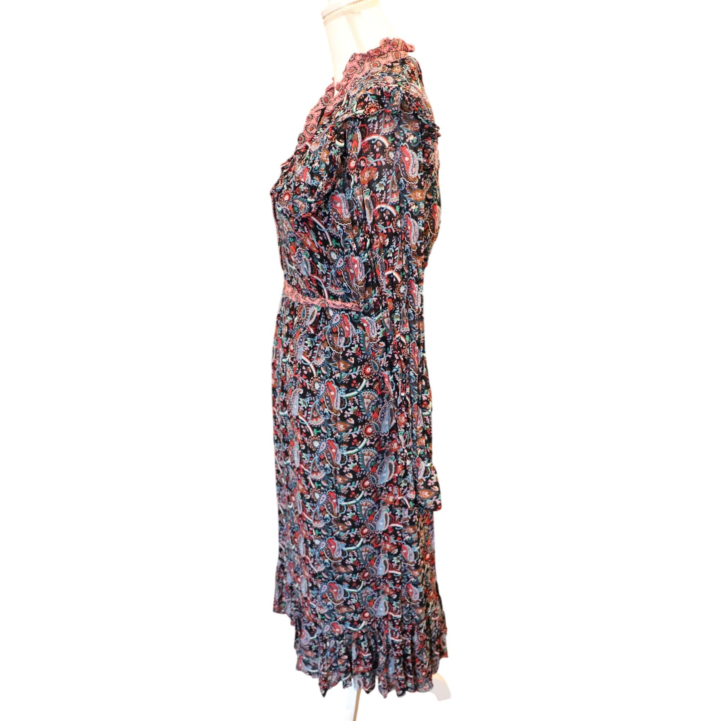 Boden Womens Paisley Print Long-Sleeve Ruffle Dress, Size 10