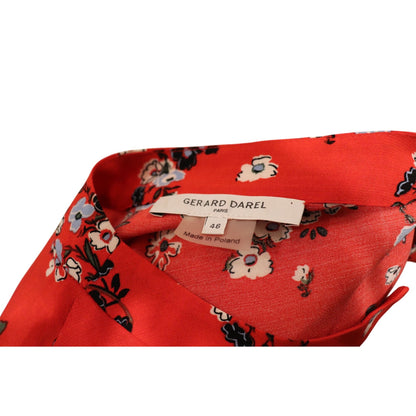 Gerard Darel Red Floral Print Blouse Womens, Size 46/XL