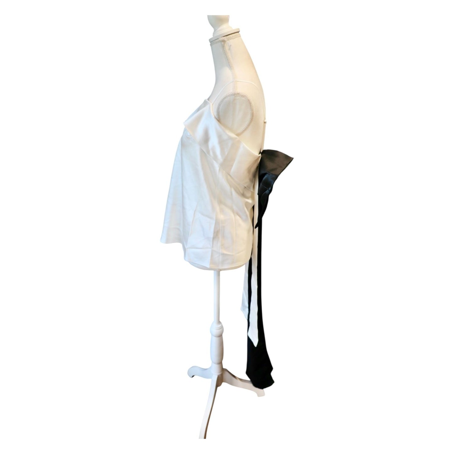 Nonchalant Label Antonella White Satin Top With Black Bow Detail, Medium NWT